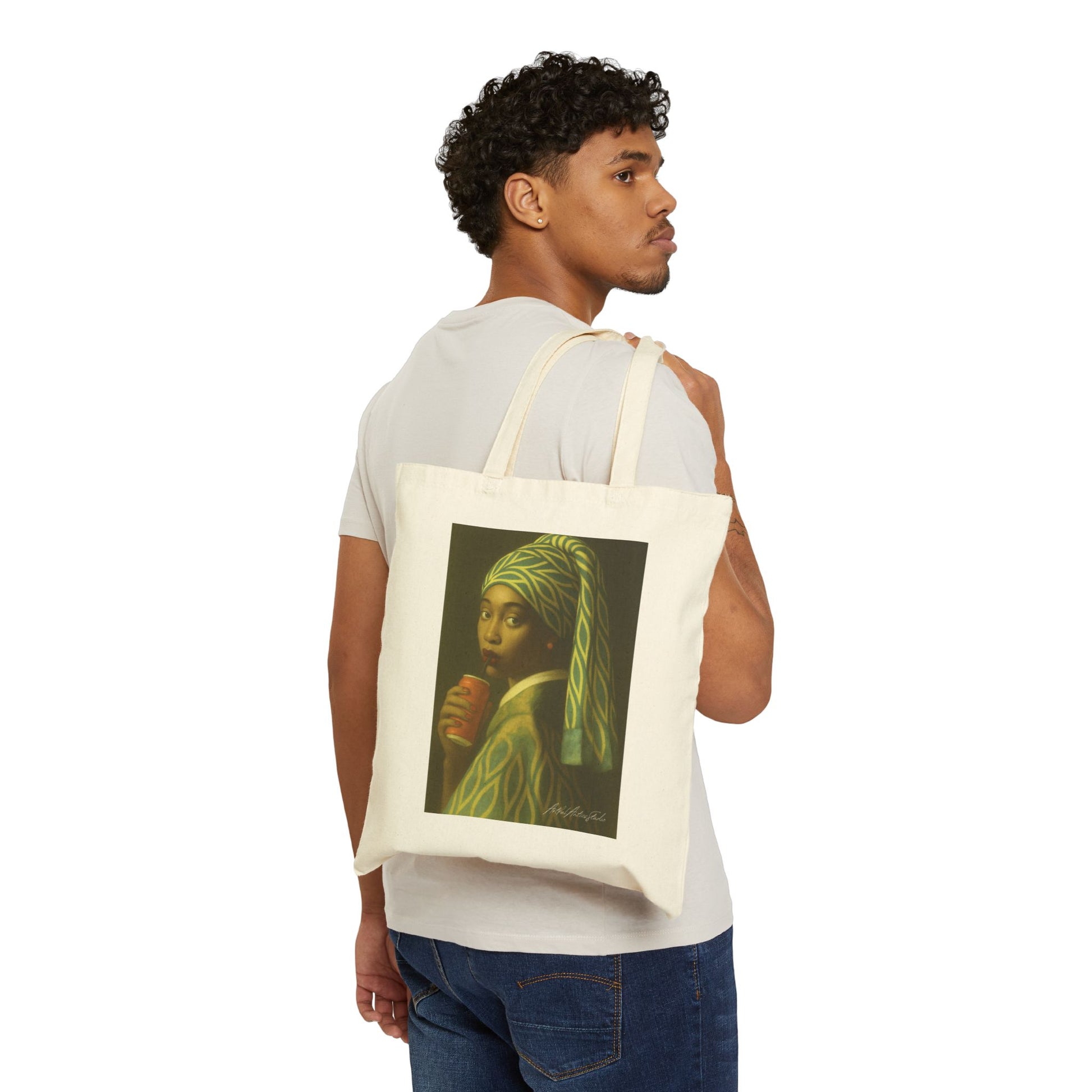 African Girl with the Pearl Earring Art Drinking Soda Tote Bag