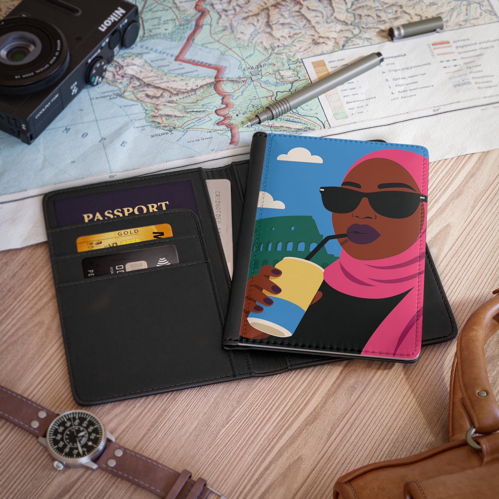 Black Hijabi in Rome Passport Cover