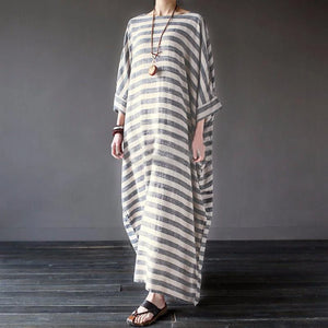 Cotton Linen Striped Maxi Dress