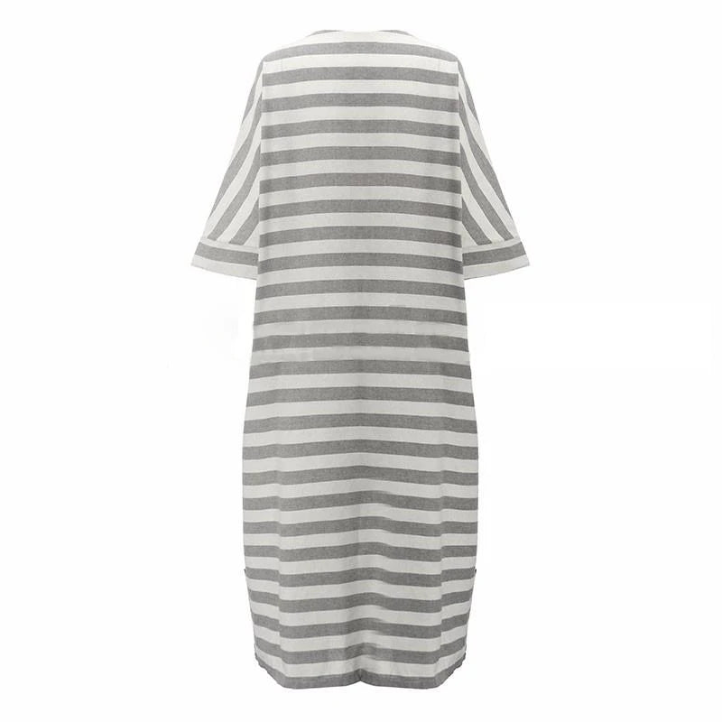Cotton Linen Striped Maxi Dress