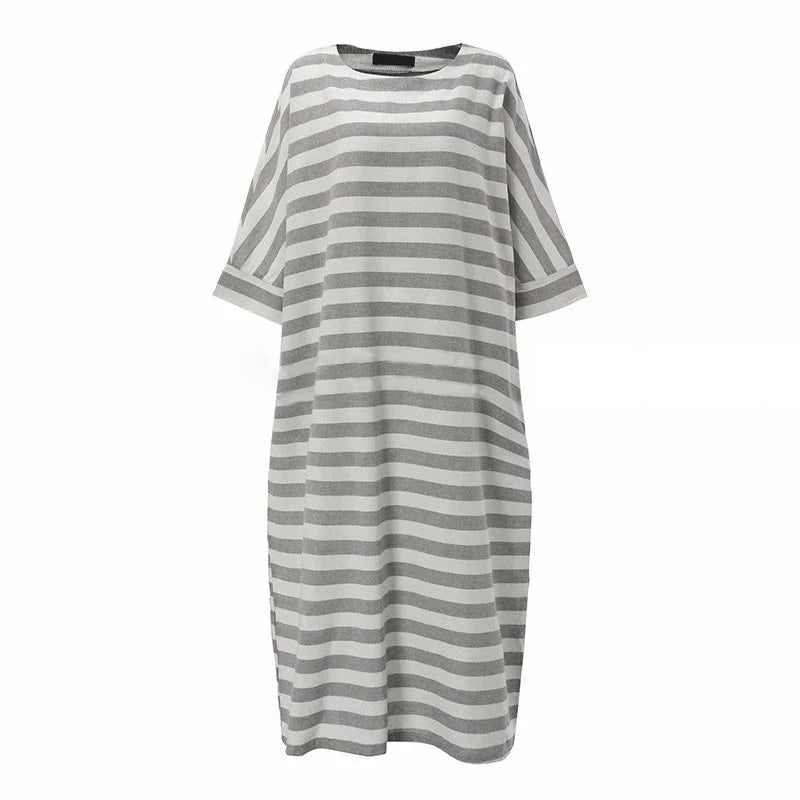 Cotton Linen Striped Maxi Dress