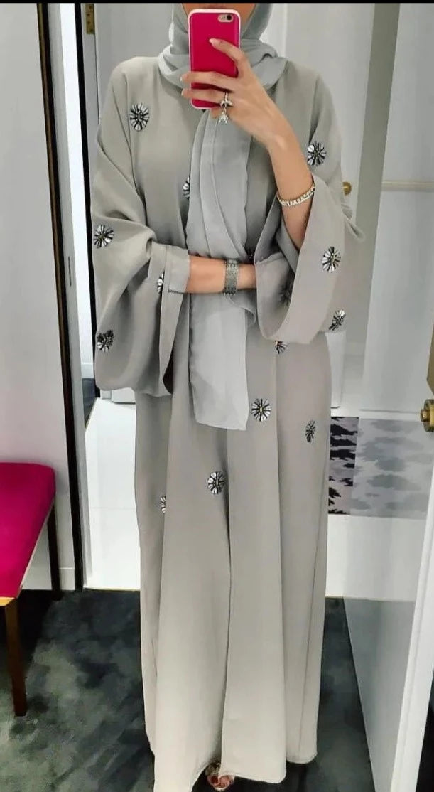 Sequins Embroidered Cardigan Kimono Abaya