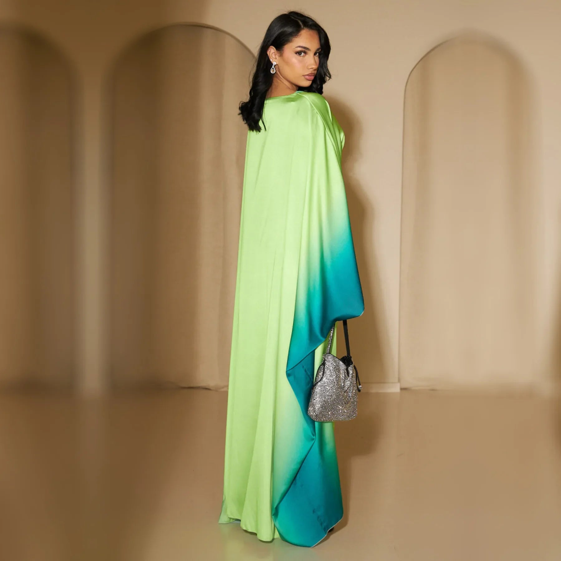 Butterfly Abaya Satin Belted Dress