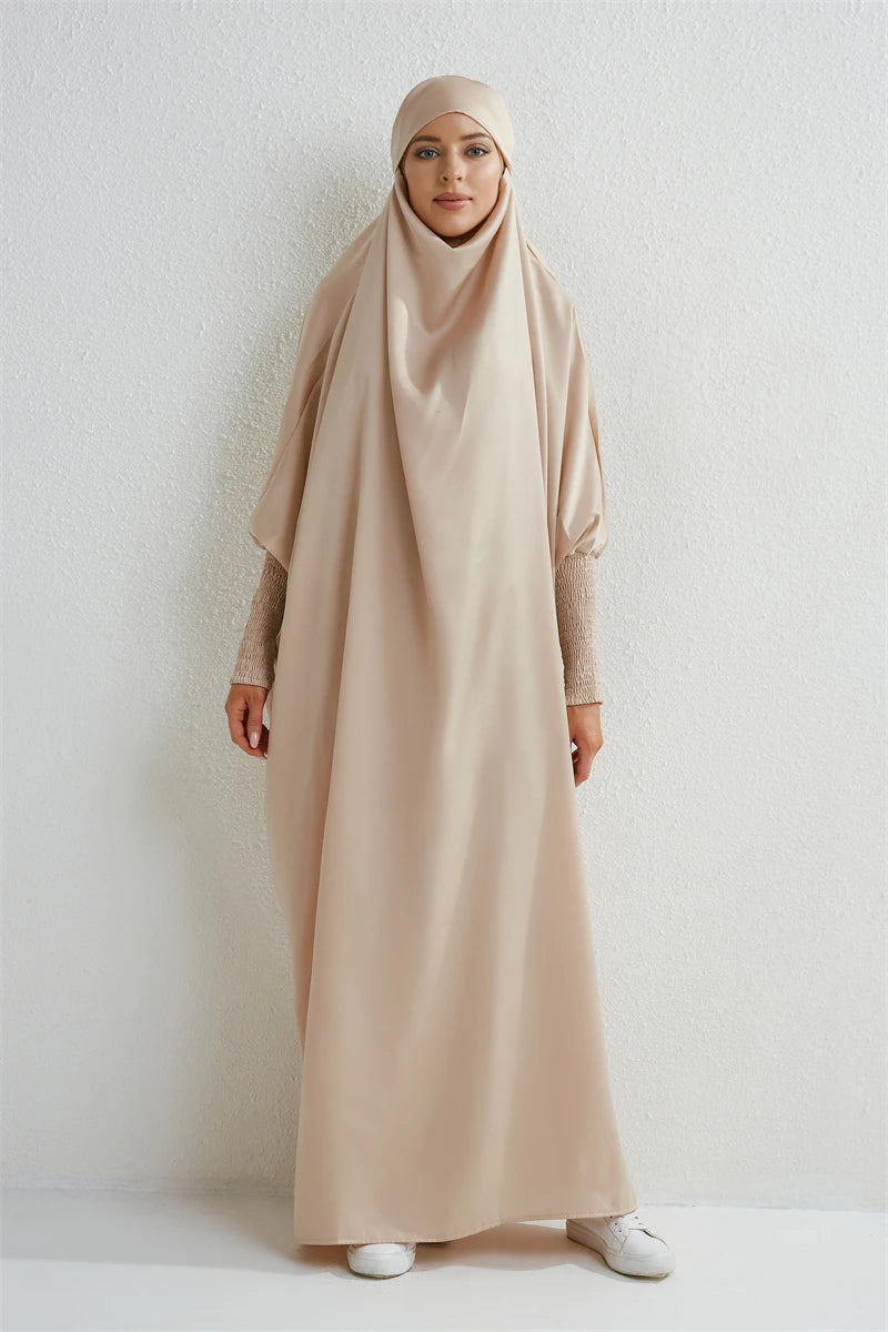 Smocking Sleeve One-piece Prayer Dress/ Jilbab