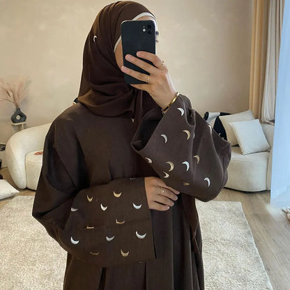 Moon Embroidery Open Abaya