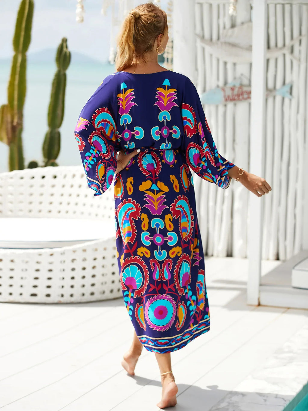 Vibrant Print Kimono Swimsuit Cover-Up – One Size (Fits M–XXL)