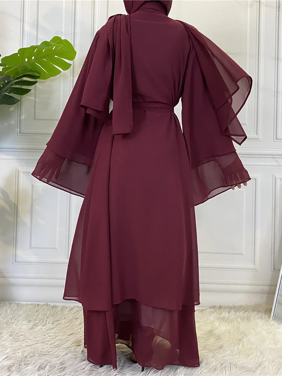 Chiffon Abaya Kimono Abaya With Belt