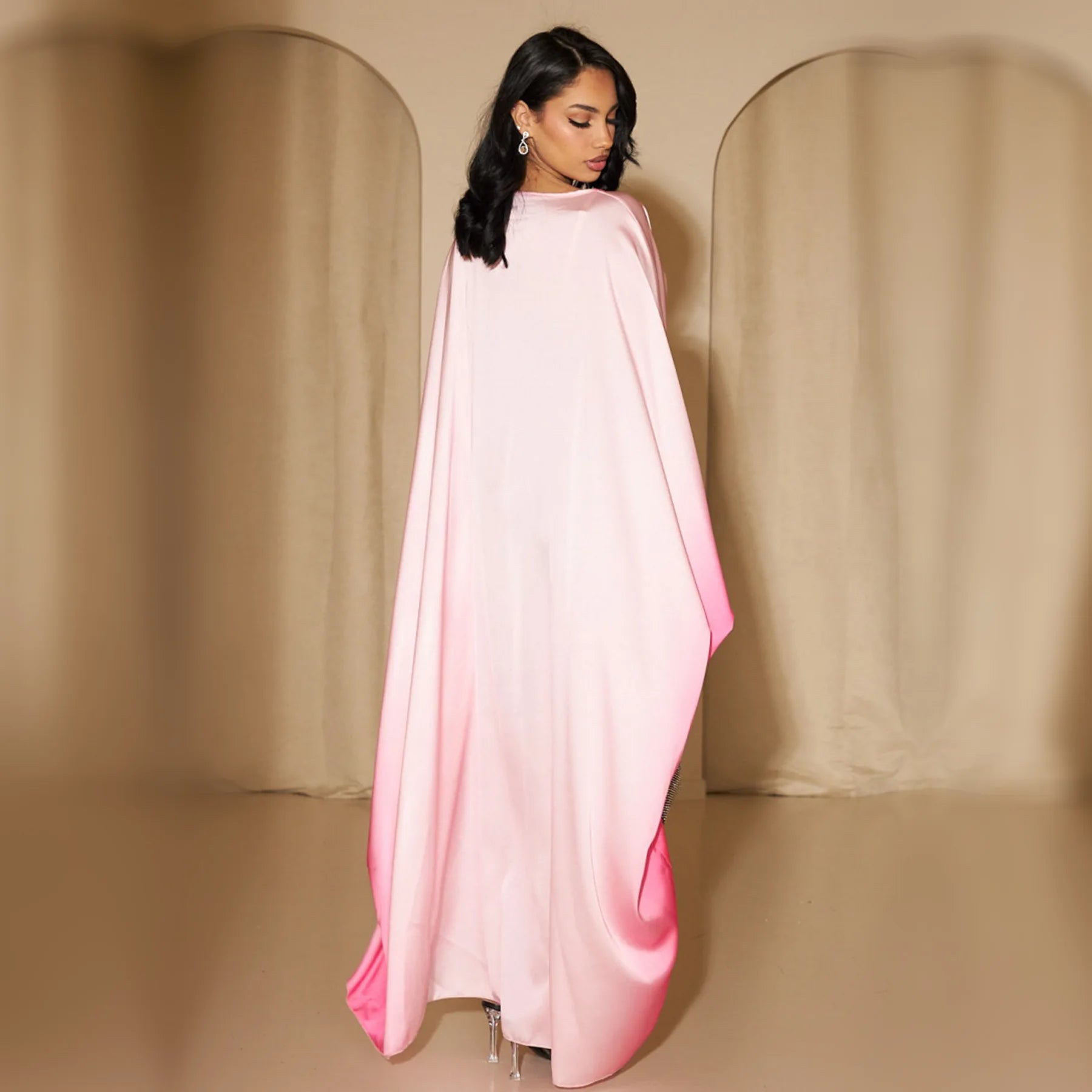 Butterfly Abaya Satin Belted Dress