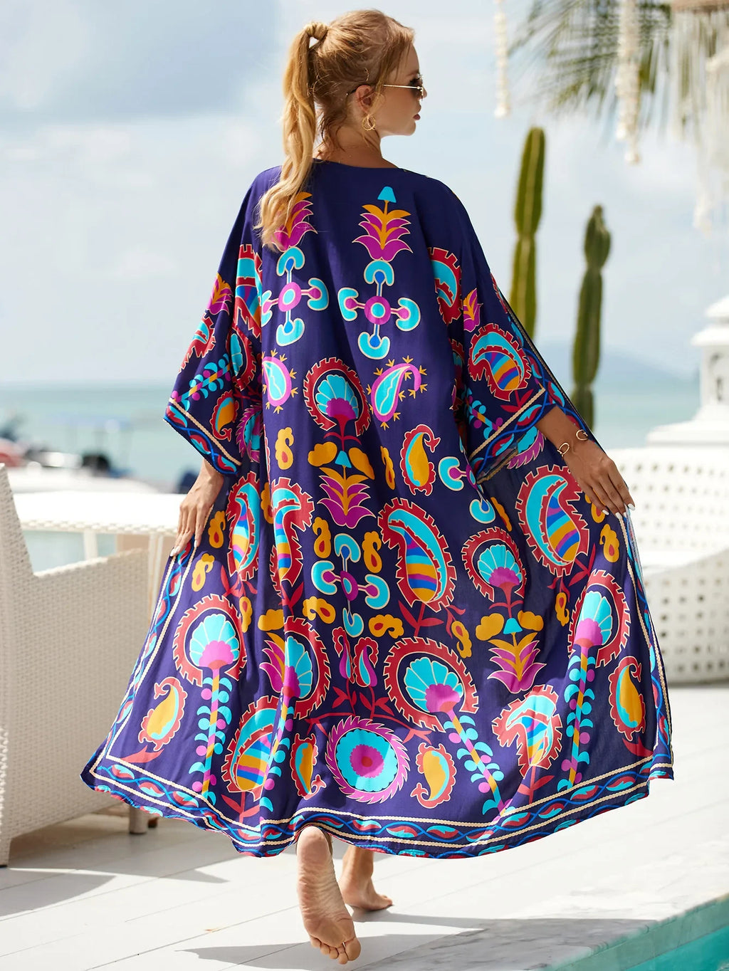 Vibrant Print Kimono Swimsuit Cover-Up – One Size (Fits M–XXL)