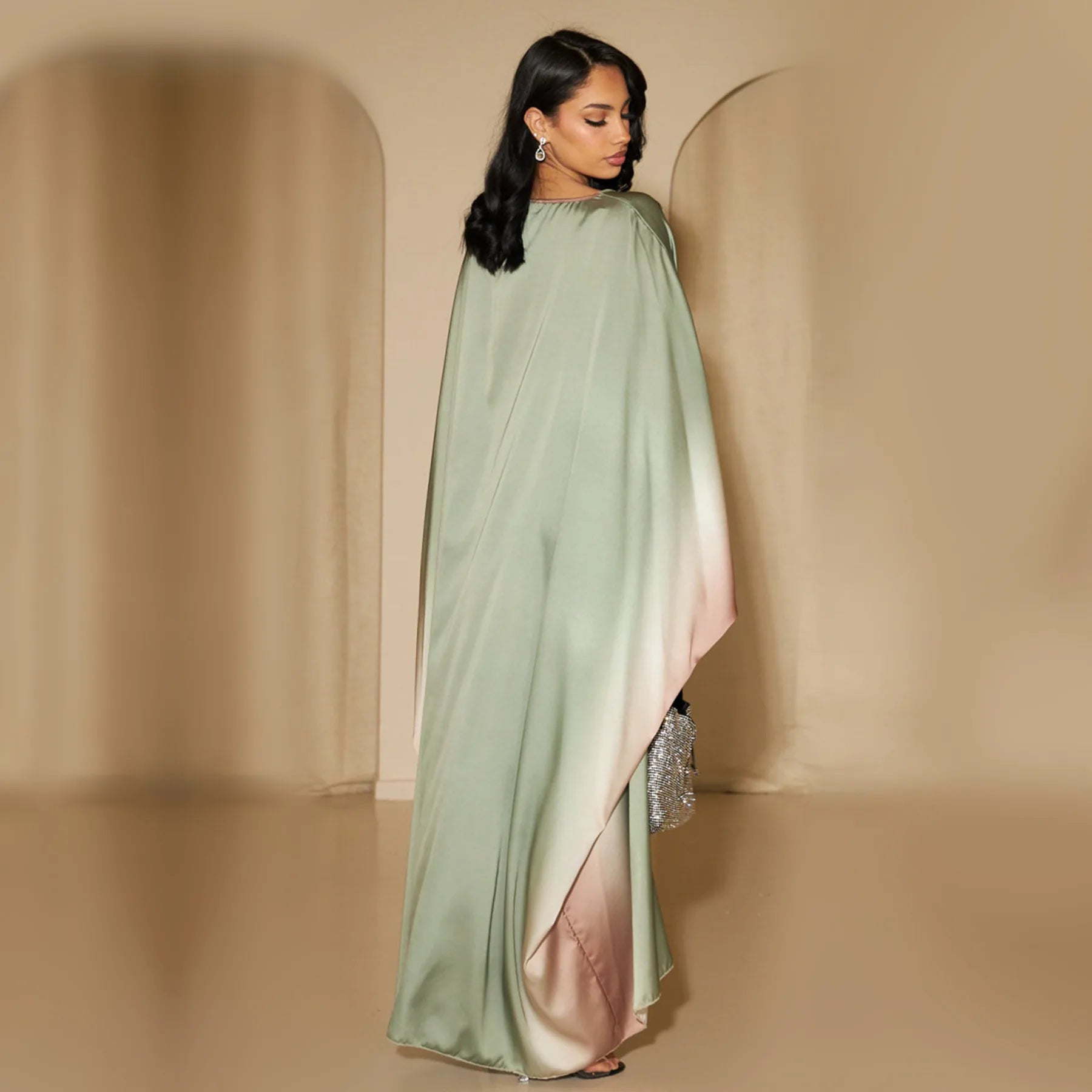 Butterfly Abaya Satin Belted Dress