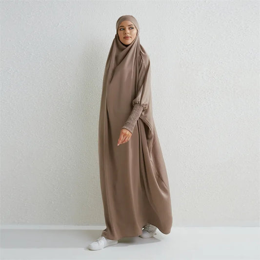 Smocking Sleeve One-piece Prayer Dress/ Jilbab