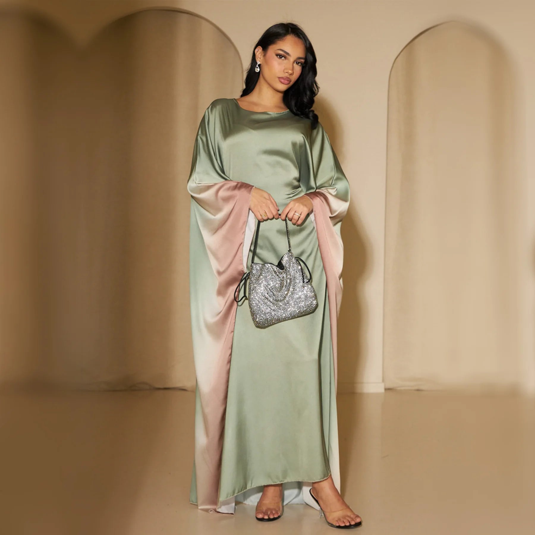 Butterfly Abaya Satin Belted Dress