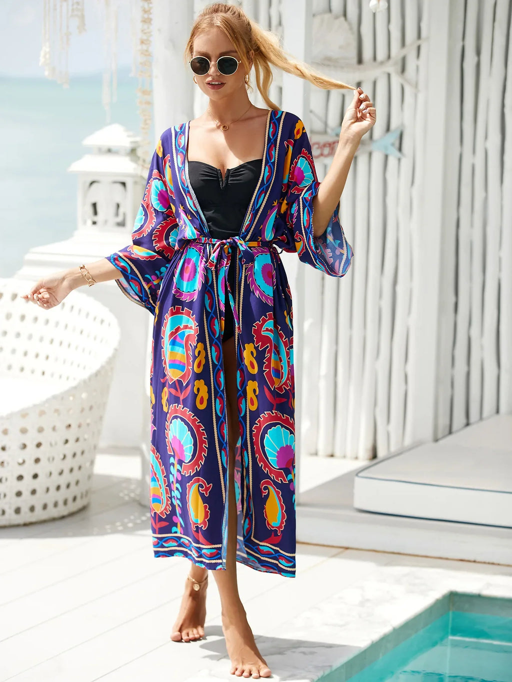 Vibrant Print Kimono Swimsuit Cover-Up – One Size (Fits M–XXL)