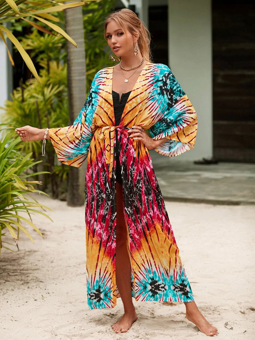 Vibrant Print Kimono Swimsuit Cover-Up – One Size (Fits M–XXL)
