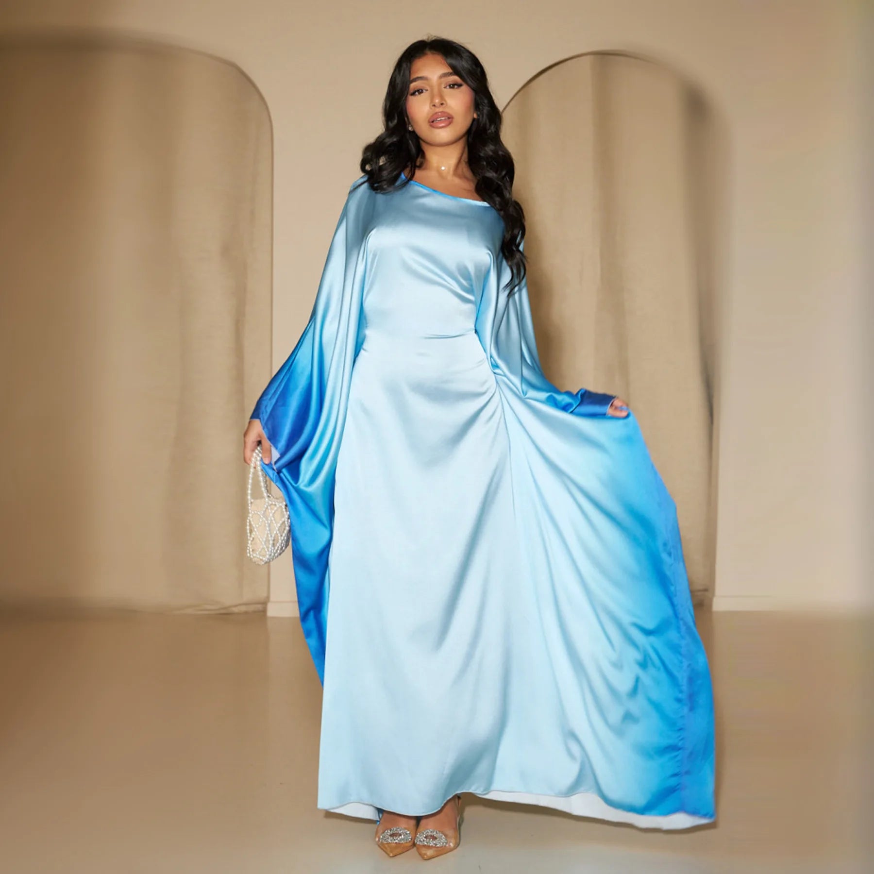 Butterfly Abaya Satin Belted Dress