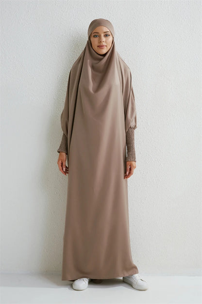 Smocking Sleeve One-piece Prayer Dress/ Jilbab