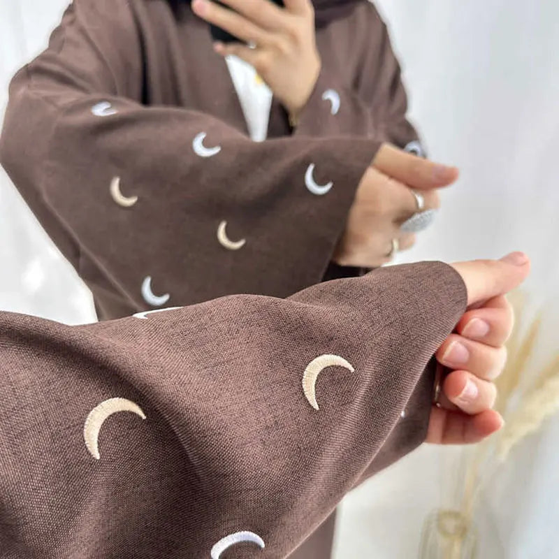 Moon Embroidery Open Abaya