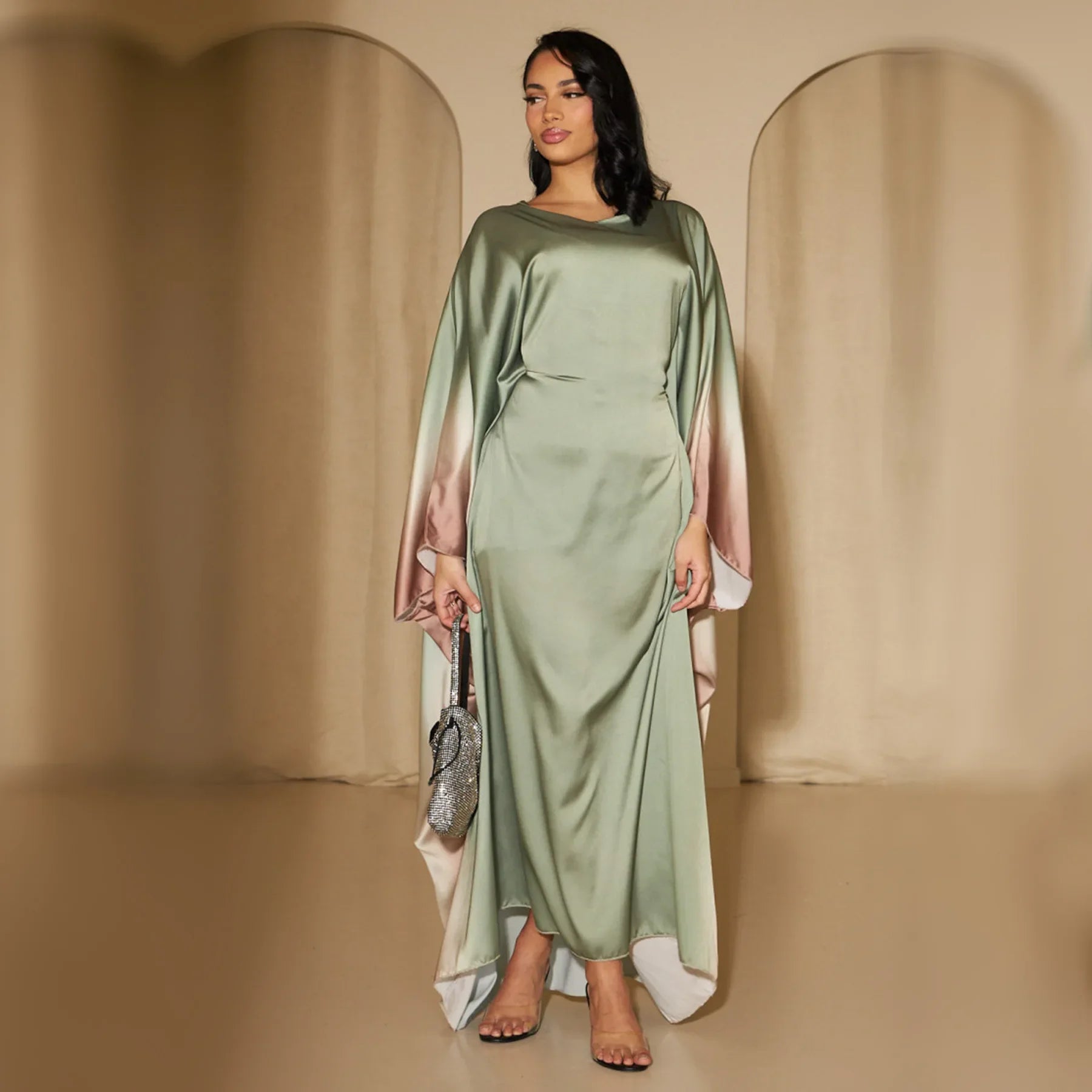 Butterfly Abaya Satin Belted Dress