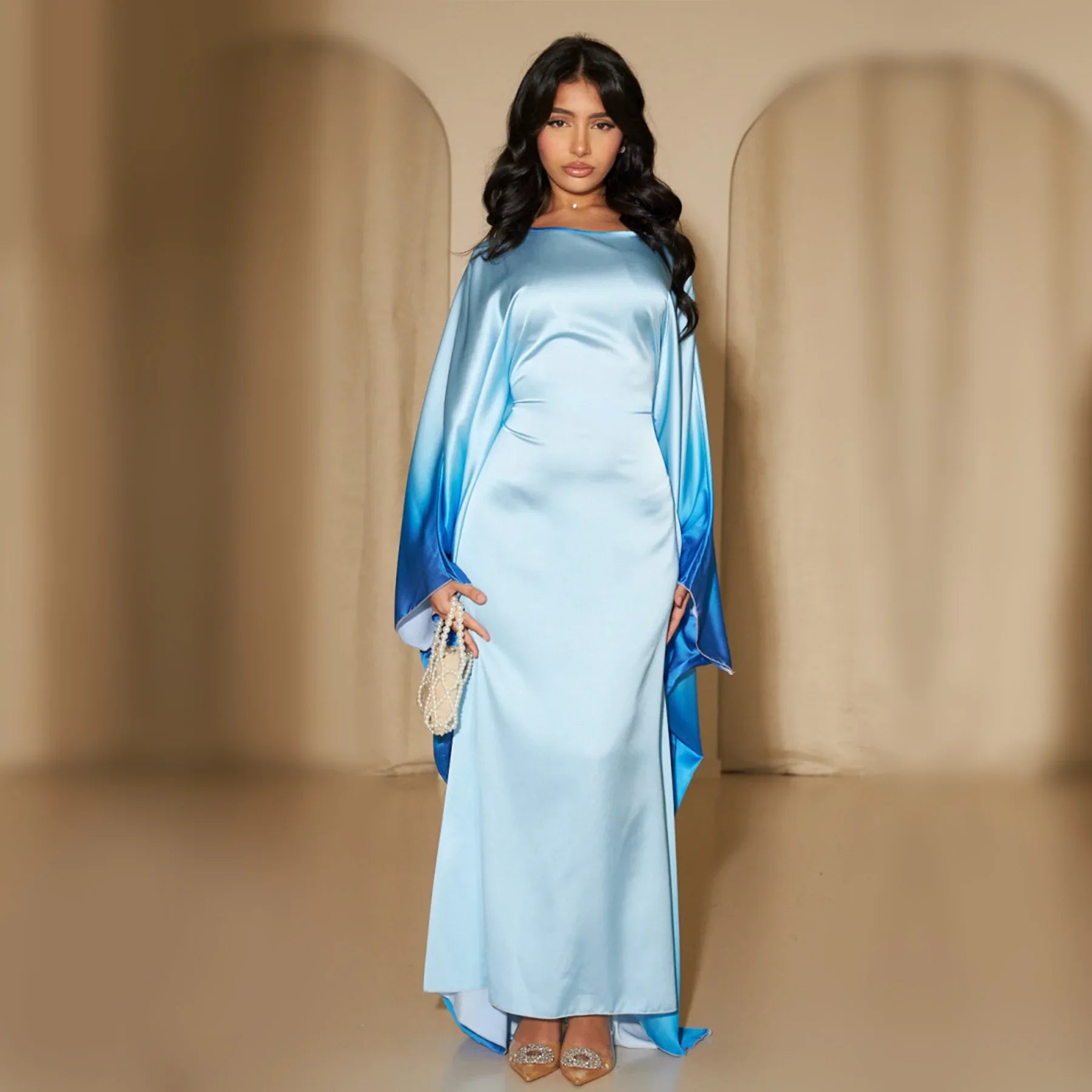 Butterfly Abaya Satin Belted Dress