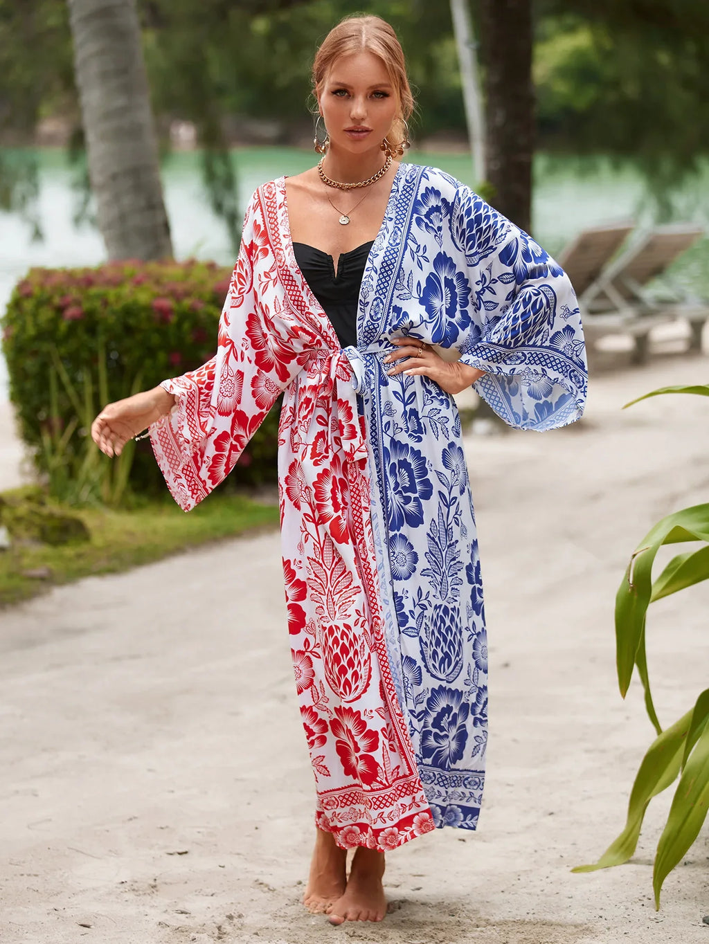 Vibrant Print Kimono Swimsuit Cover-Up – One Size (Fits M–XXL)