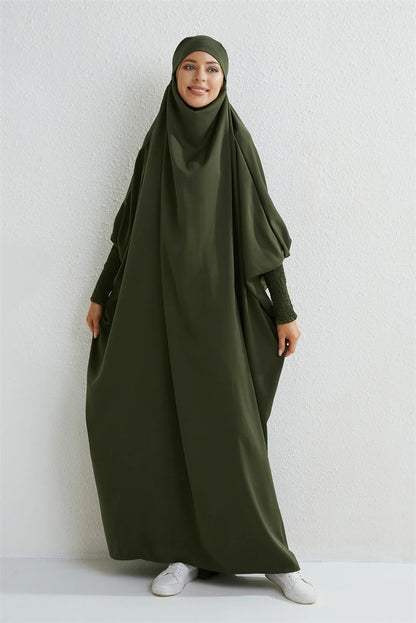 Smocking Sleeve One-piece Prayer Dress/ Jilbab